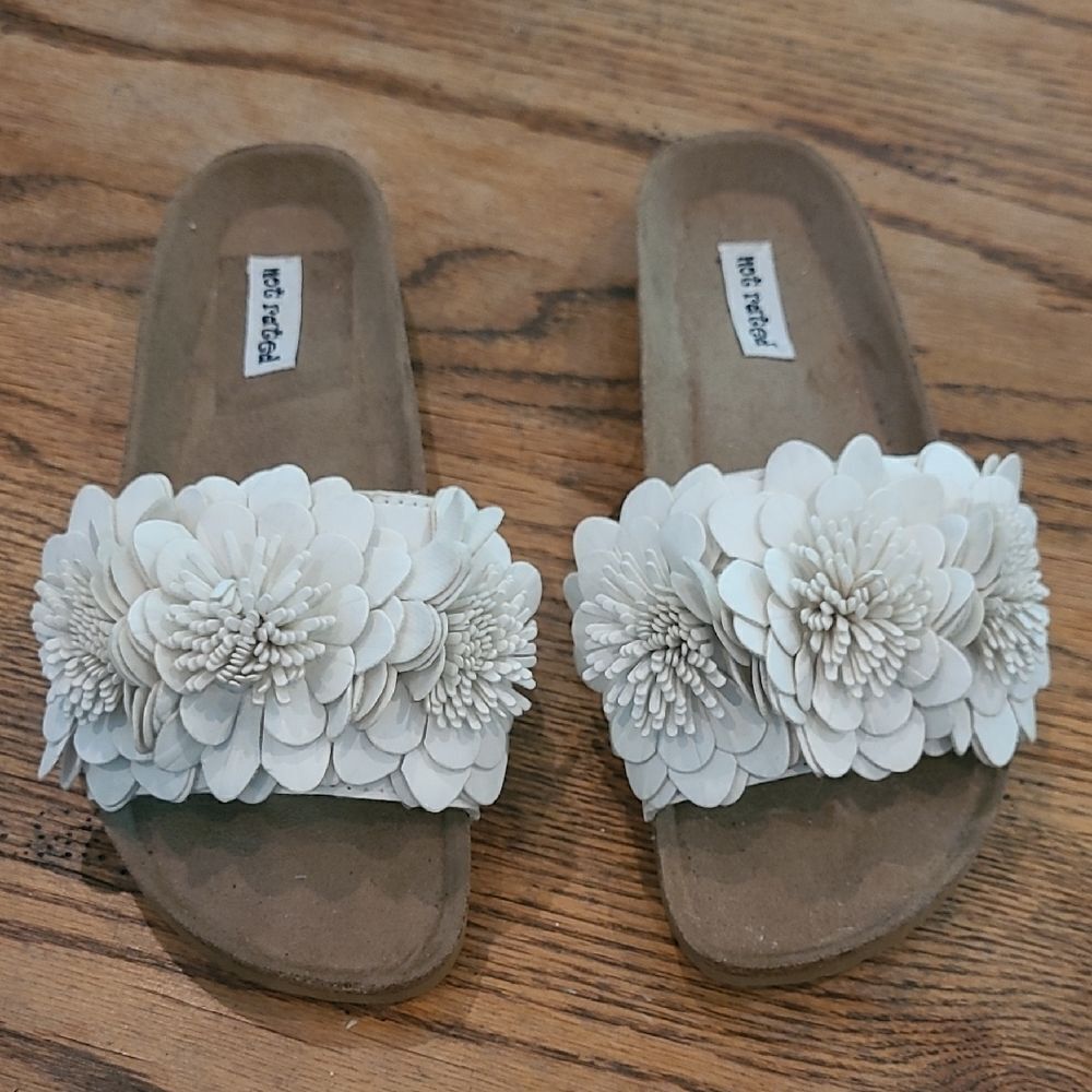 Not Rated White and Tan Floral Sandals